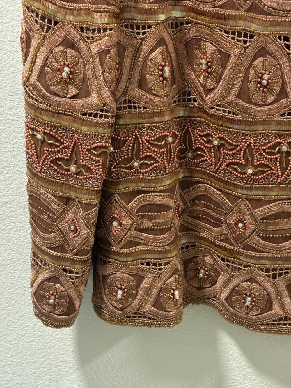 SCALA Vintage Beaded Embroidered Sequin Bronze Silk Evening Jacket Women 1X - Picture 5 of 13